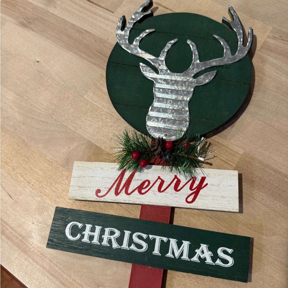 Festive Merry Christmas Sign with Reindeer Design